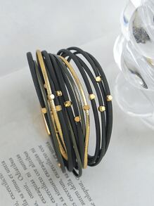 1 chiếc vòng tay hạt kim loại nhiều lớp và dây da dành cho phụ nữ, quà tặng Ngày của Mẹ/Sinh nhật, đeo hàng ngày - màu xanh lá - Xem 4