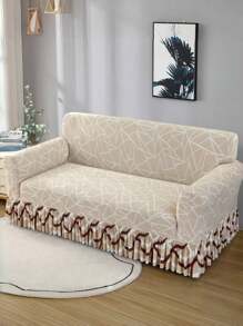 1 peça linda capa de sofá com saia decorativa, antiderrapante, elástica, tecido de seda leitosa, antissujeira para animais de estimação, assento único, assento duplo, três assentos, quatro assentos, estampa geométrica, capa de sofá, estilo saia, estilo quatro estações