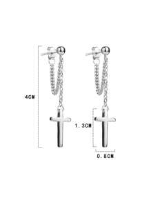 1 Pair Unique High-End Cross Chain Earrings, Cubic Zirconia Stud Earrings, Edgy & Elegant Style, Suitable For Men And Women