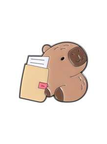 1pc/4pcs/5pcs/6pcs/9pcs Cute Capybara Student Design Hamburger, French Fry, Cartoon Badge, Adorable Capybara Enamel Pin, Cartoon Brooch - Brown - View 23