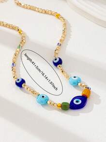 1 件手工制作蓝色玻璃珠邪眼项链，波西米亚风格女士珠宝套装（颜色和形状可能略有不同）