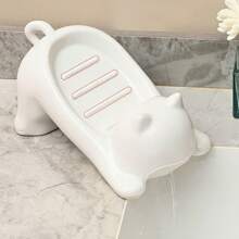 1 pieza Soporte para jabón en forma de gato, 1 pieza Jabonera de plástico en forma de gato, Escurridor ovalado para encimera para decoración del baño, Estante multiusos de almacenamiento de jabón, Regalo ideal para almacenamiento de jabón
