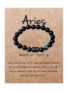 1 件 10 毫米黑色玻璃珠十二生肖手工串珠手链，男士珠宝