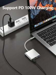 USB C Multiport Adapter,3-In-1 Type-C Hub With Thunderbolt 3 4K Output/USB 3.0 Port/PD 100W Quick Charging Port,Android Digital TV Adapter For Pro, Air,Projector,Monitor