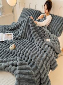 1 stuk effen gestreepte zachte warme pluche deken, multifunctionele deken geschikt voor bed, bank, reizen, kantoor, alle seizoenen, perfect cadeau voor vrienden en familie
