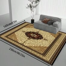 [Crystal Velvet 700g/㎡ Point-Printed Bottom, 5mm Thick] 1pc Bohemian Style Solid Color Area Rug, Soft Non-Slip Washable Carpet Suitable For Living Room, Bedroom, Kitchen, Office, Home Decor, Large Classroom Rug, Geometric Washable Rug