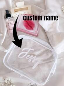 Personalized Makeup Bag, Beach Wedding Gift, PVC Transparent Makeup Bag, Waterproof Toiletry Bag, Bridesmaid Gift, Summer Vacation, Bachelorette Party, Mother's Day Gift, Teacher's Day Gift, Mailman Essentials Summer Travel Organizer Mailman Essentials Travel Cosmetic Bag With Zipper - Large Capacity Makeup Bag