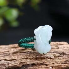 1pc Natural Jade Unicorn Ring, Hand-Woven Adjustable Ring, Ring, Quartz Crystal Green Gemstone Ring, All Hand-Carved, High-End Fashion Rings, Fortune, Luck, Fashion Men's And Women's Jewelry, Engagement Rings, Family Gifts, Christmas And Various Holiday Party Gift Rings, Crystal Gifts (Random Gift Box)