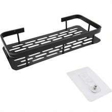 1pc Shower Rack, Adhesive Shower Rack With Hook, No Need For Drilling, Wall Mounted Rust Proof High-End Storage Bathroom, Kitchen, Storage Rack,Racks For Storage,Shelf,Black Home Bathroom Decor Fall Decor Back To School