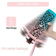 1 件 34 盎司/1000 毫升耐用渐变豹纹印花玻璃杯，带盖和吸管，防漏，便携，带编织手柄，一键打开盖子，防溢，适用于户外运动、骑自行车、健身、学校、生日、复活节、独立日、妇女节、母亲节、情人节、圣诞节、万圣节礼物 - 彩色 - 查看 6