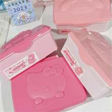 Sanrio 1 szt. Sanrio Hello Kitty Cartoon Cute Flip Style Pudełko do przechowywania, podkładka pod biżuterię i makijaż, wielofunkcyjne, pyłoszczelne pudełko do przechowywania na biurko. Materiał ABS z wzorem kreskówkowym, nadaje się na blat stołu w sypialni, jadalni, łazienki