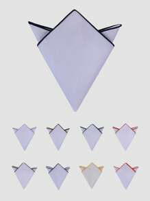 1pc Fashion Versatile White Pocket Square With Colored Trim, Business Suit Accessory Handkerchief For Men