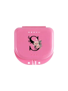 玫瑰图案 A-Z 牙科正畸保持器假牙粉色收纳盒，牙套盒，假牙盒，透气正畸牙套盒，保持器盒，牙科收纳盒，假牙放置盒，易于使用，方便携带，牙套牙套矫正器盒，口腔卫生牙套收纳盒，家用办公宿舍用品，家用收纳用品，牙科配件