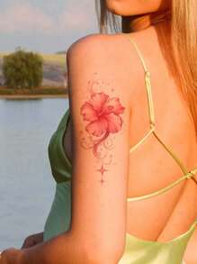 1pc Waterproof, Sweat-Resistant, Washable, Glare-Free Temporary Tattoo, Floral Art Design For Couples, Suitable For People Daily Use - Pink - View 5