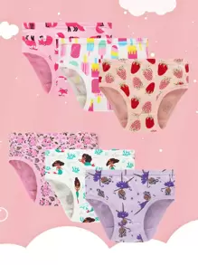 6 件装 女童美人鱼、心形、彩虹棉质三角裤 - 彩色 - 查看 1