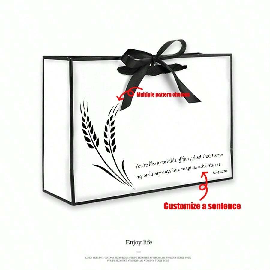 1 pezzo Borsa a tracolla bianca, sfondo bianco con linea nera, dettaglio fiocco, borsa regalo per stampa logo e testo, adatta per abbigliamento