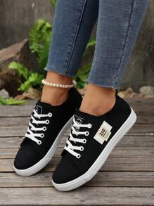 Sapatilhas Clássicas De Lona De Solado Grosso Baixo Para Mulheres, Sapatos Esportivos Confortáveis Para Caminhada Plana