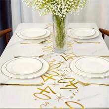 1pc 20th Anniversary Foil Gold Table Runner, Personalized , Ideal For Celebrating Couples, Boyfriend/Girlfriend, Birthday Party Decoration, Special Occasion Decor, Home Dining