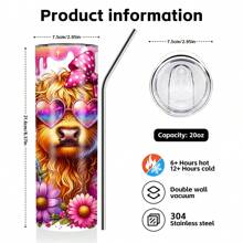 1 件，个性化彩色复活节高地牛蝴蝶结蛋不锈钢平底杯，20 盎司定制名称不锈钢咖啡杯带盖吸管，各种图案，双层隔热真空密封杯，室内厨房户外旅行冷饮热饮汽车杯 - 多色 - 查看 2