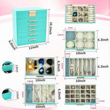 Large Jewelry Box Organizer - 6 Layer Jewelry Holder Organizer With Mirror For Necklace, Earrings And Bracelets Storage, Jewelry Boxes & Organizers For Women (6 Layer Turquoise) - 灰色 - 查看 11