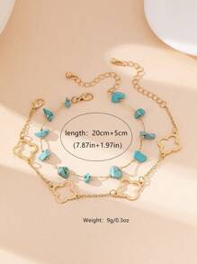 1pc Vacation Style Sexy Hollow Clover Stone Pendant Anklet, Suitable For Women's Daily Vacation Outfit - Yellow Gold - View 5