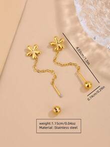 1 par de hilos colgantes para la oreja de acero inoxidable decorados con elementos florales dulces y lindos, adecuados para que las mujeres los usen en fiestas o en la moda diaria, también se pueden regalar - Amarillo Oro - Ver 16