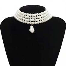 1pc Multi-Layer Baroque Faux Pearl Metal Fashion Sexy Choker Necklace For Women - White - View 4