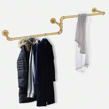 YUNRUX 180cm 201KG Heavy Duty Wall Mounted Clothes Rail Iron Clothing Rod - Gold - View 1