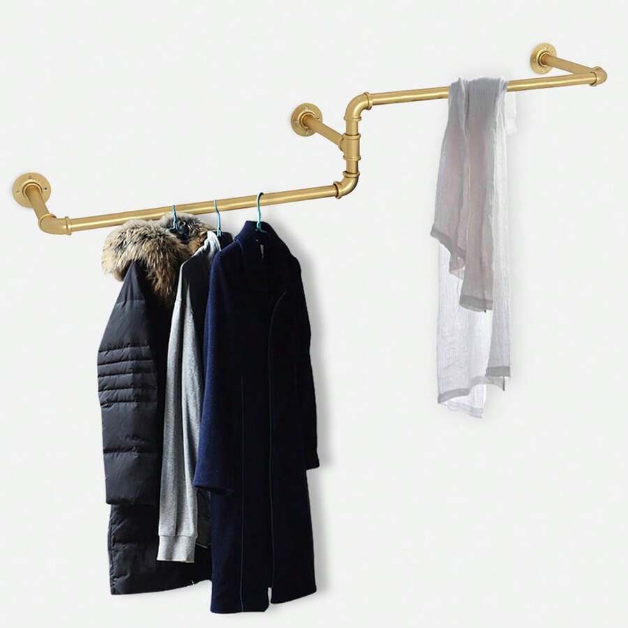 YUNRUX 180cm 201KG Heavy Duty Wall Mounted Clothes Rail Iron Clothing Rod - Gold - View 1
