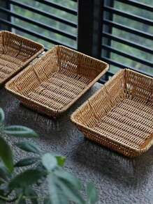 1 chiếc giỏ đựng đồ dệt hình bầu dục đa năng - Thiết kế bằng mây nhựa, dùng để đựng trái cây, đồ ăn nhẹ, đồ dùng, hoa, đồ gia dụng, đồ trang trí cho kệ, phòng, nhà - Hình chữ nhật màu vàng - Xem 5