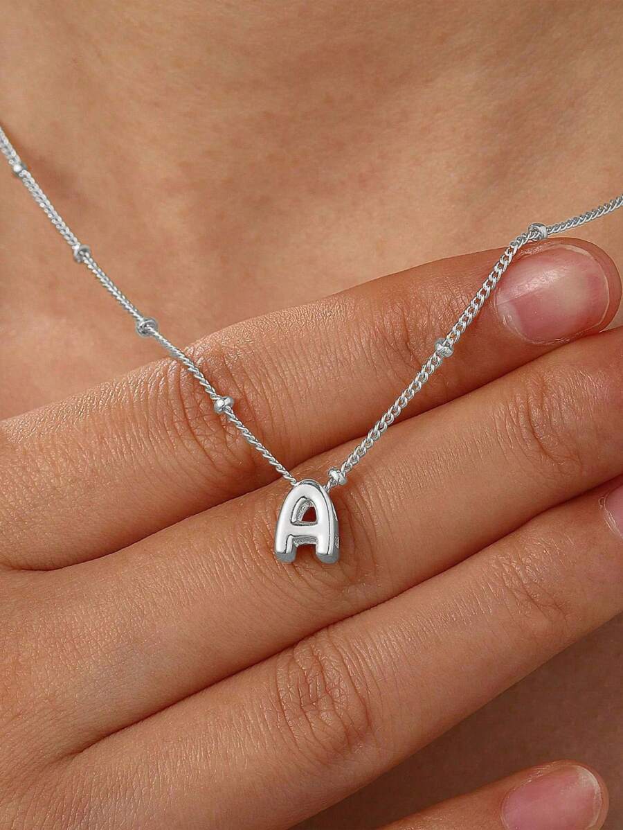 Petite Necklace, Bold Letter Balloon, 3D Initial Letter Gold Plated Pendant Necklace, Personalized Jewelry For Women - Silver - View 1