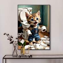 1 件无框圆形钻石画套装，主题为“猫上厕所” - 全钻钻石艺术，帆布 DIY 马赛克工艺套装包括笔、胶水、托盘、钻石珠。适合钻石画爱好者、家居墙面装饰礼物和缓解压力 - 彩色 - 查看 4