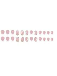24 Pieces Of Short Nails, Oval Fake Nails, Multi-Color Patch Nails, Nude White Edge Small Floral Pattern Design, Y2k Press Nails, Cute Fake Nails, Nail Supplies, Nail Art Salon, Nails, Suitable For Independence Day Women And Girls