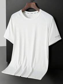 3 Stücke Herren Rundhals Kurzarm T-Shirts Set mit Buchstabenaufdruck für legere Outdoor-Sportaktivitäten (Dunkelblau + Blaugrau + Weiß)