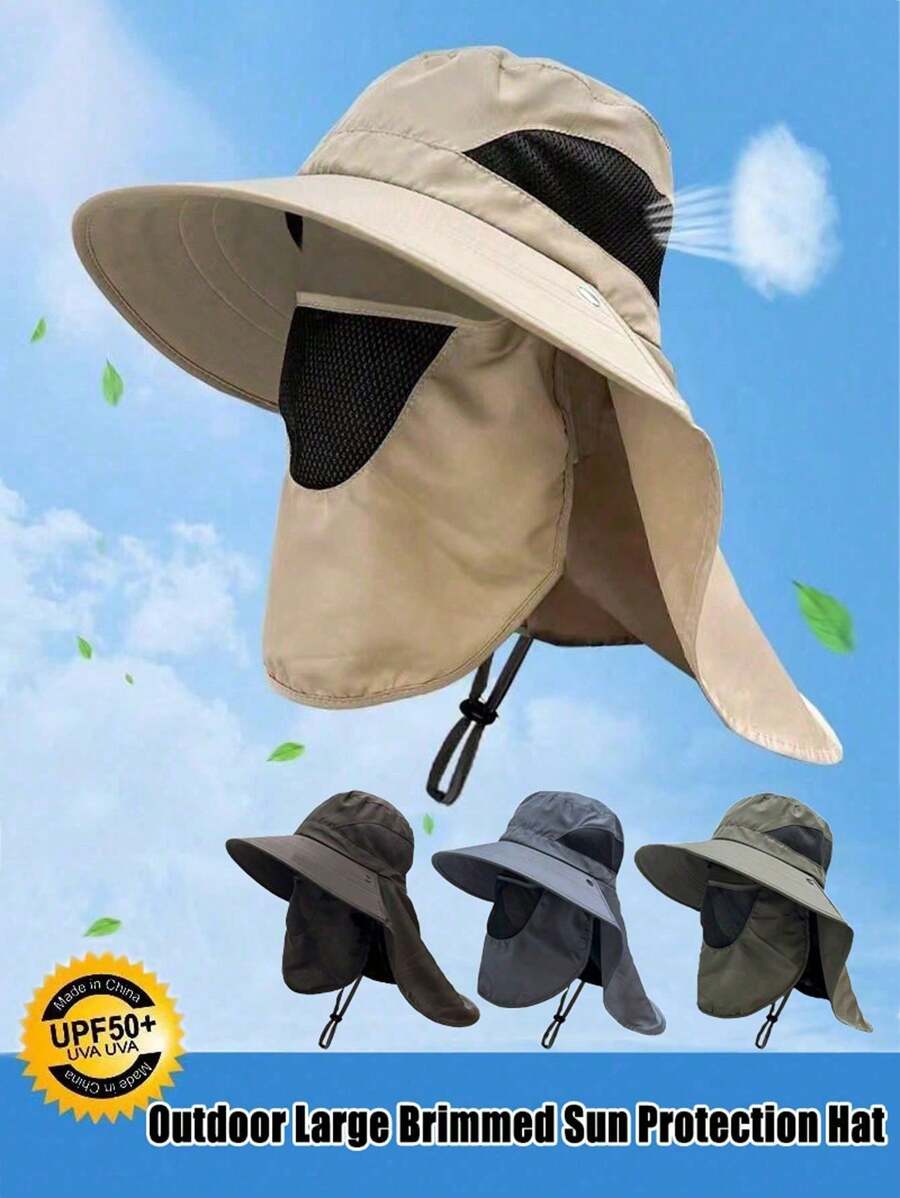 男士网眼渔夫帽，户外骑行宽檐遮阳帽，夏季防蚊防晒网帽，户外钓鱼徒步园艺遮阳帽，防紫外线速干夜钓帽，透气渔夫帽，遮住脸部 - 彩色 - 查看 1