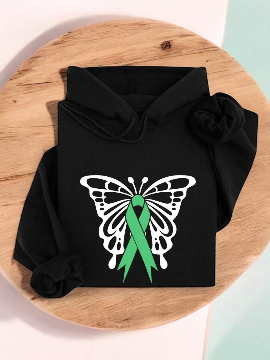 Liver Cancer Buterfly Hoodie, Liver Cancer Awareness Hoodies, Cancer Warrior Hoodie, Green Ribbon Hoodies, Liver Cancer Support Hoodie. TTD-419H