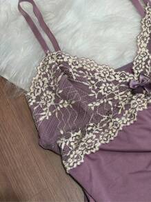 Short Doll Women's Pajama Set/ Two-Tone Lace - Dusty Purple - View 2