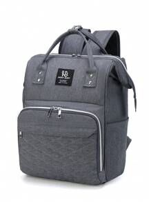 A Gray Embroidery Thread Large Capacity Portable Backpack, Which Can Be Hung With A Stroller, Suitable For Mother's Daily Travel.