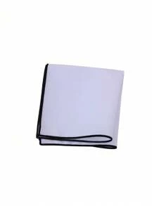 1pc Fashion Versatile White Pocket Square With Colored Trim, Business Suit Accessory Handkerchief For Men