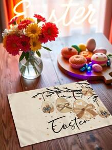 1 件/4 件/6 件复活节装饰餐垫，兔子和黑/白格子亚麻布餐垫，耐脏，适用于家庭、餐厅、餐馆、桌面装饰、家居用品