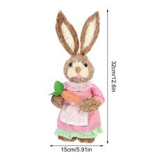 Easter Straw Bunny Decoration Cute Rabbit Holding Carrot Figurines Table Centerpiece For Home Farmhouse Office Kitchen Spring Tiered Tray Decor - A - View 10