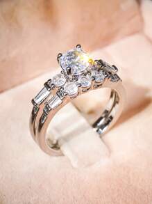 2 件/套漂亮方晶锆石戒指，适合女士结婚订婚周年派对珠宝情人节礼物 - 1# - 查看 3
