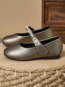 1 Paio di Scarpe in Pelle per Bambine, con Punta Tonda, Morbide Scarpe da Cerimonia in Pelle, Graziosi Mocassini da Scuola con Decorazioni in Perline