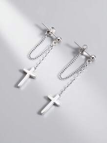 1 Pair Unique High-End Cross Chain Earrings, Cubic Zirconia Stud Earrings, Edgy & Elegant Style, Suitable For Men And Women