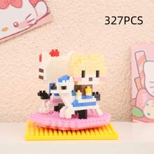 Juguete de bloques de construcción del Carrusel de Ferris Wheel Seesaw de Melody Kulomi Hello Kitty, modelo de juego deluxe para niños, adecuado para niños y niñas en juegos de rompecabezas DIY, juegos de anime, amantes de los bloques de construcción, decoración de escritorio, útiles escolares, también adecuado como regalo de Navidad y cumpleaños. Juguetes de personajes de anime para niños y niñas.