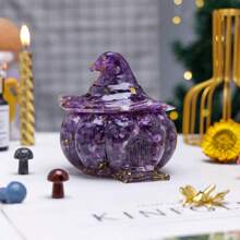 1PC Natural Crystal Gravel Pumpkin House Statue Dropper Resin Reiki Stone Fengshui Halloween Gift Witch Candy Box Home Decoration