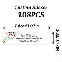 Custom 54/108pcs Vibrant Elegant Rotating Patterns Return Address Label Sticker, Personalized Family Name Decal, For Home, Office, Business Use, Envelope Wedding Mail Tag