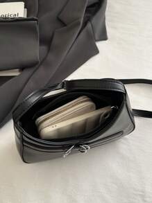 Túi đeo vai hình lưỡi liềm thanh lịch dành cho nữ, thời trang giản dị sang trọng, túi đeo nách màu trơn - màu đen - Xem 7