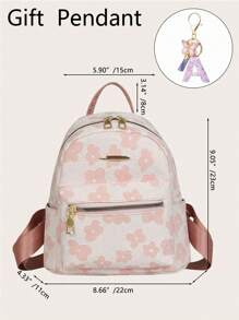 1 Set Graphic Print Casual Backpack With Large Capacity + Purple Letter Pendant For Older Kids, Simple & Design - Pink and Purple Letter Pendant - View 6