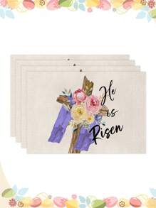 1pc/4pcs/6pcs Easter Decorative Placemats, Rabbit, Flower, Egg, Cross & Letter Linen Placemats, Dirt-Resistant, Suitable For Home, Restaurant & Dining Room, Home Decor